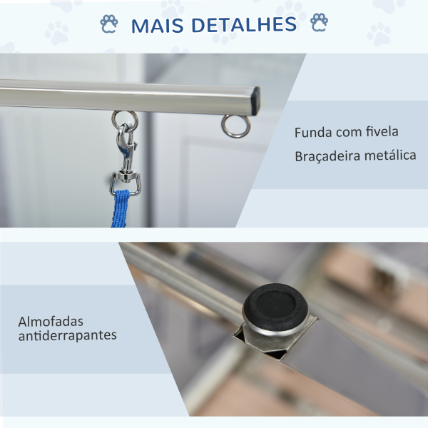 PawHut Mesa de Tosquia para Cães com Bancada Antiderrapante Alça e Braço com Altura Ajustável 72x45x74-81 cm Azul - Image 8