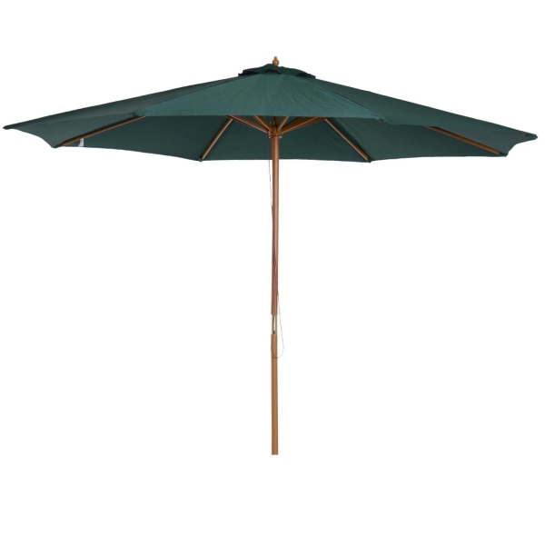 Outsunny Chapéu de Sol Ø300x250cm Chapéu de Sol com Mastro de Madeira com 8 Hastes Sistema de Polia com Fixação Verde