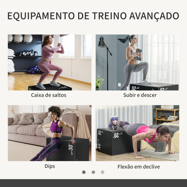 HOMCOM Caixa Pliometria com Fecho de Correr Caixa de Salto com 3 Diferentes Alturas Carga Máxima 120 kg 75x51x61 cm Preto - Image 4