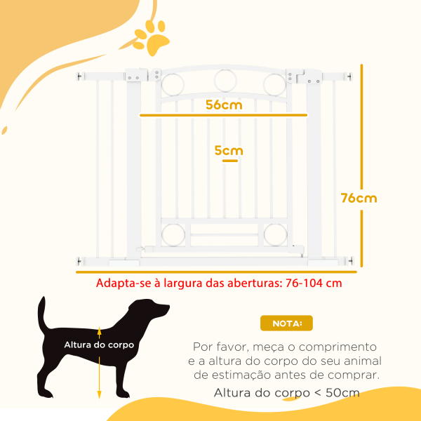 PawHut Barreira de Segurança para Cães com Largura Ajustável 76-104 cm Barreira com 2 Extensões para Escadas e Portas Branco - Image 3