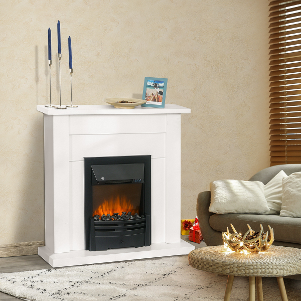 HOMCOM Lareira Elétrica com 2 Configurações de Aquecimento Temporizador e Efeito de Chama Realista 102x30x95cm Branco e Preto - Image 2