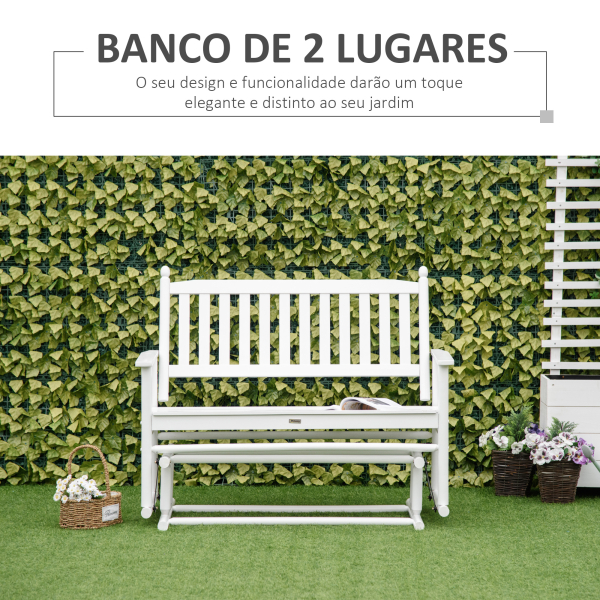 Outsunny Banco Baloiço de Jardim de 2 Lugares Banco Baloiço de Madeira com Apoio para os Braços e Encosto de Ripas para Terraço Exterior Carga 250kg 125x68,5x102cm Branco - Image 5