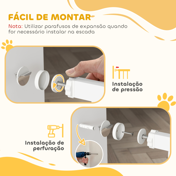 PawHut Barreira de Segurança Extensível para Portas e Escadas com Fechamento Automático e Sistema de Duplo Bloqueio 74-147,5x76,2 cm Branco - Image 7