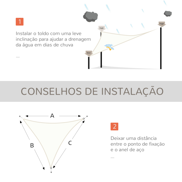 Outsunny Vela de Sombra Triangular 5x5x5 m Toldo Vela de Poliéster com Proteção UV Aneis em Forma de D e Cordas para Jardim Pátio Piscina Creme - Image 6