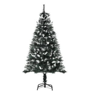 HOMCOM Árvore de Natal Automática 150 cm com 378 Ramos 41 Decorações Suporte em Aço Base Dobrável e Removível Verde