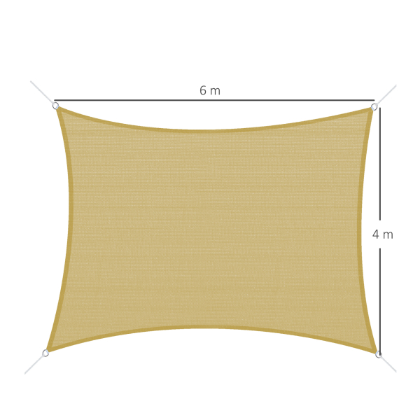 Outsunny Vela de Sombra Retangular 4x6 m Toldo Vela de HDPE com Anéis de Aço Inoxidável e Cordas para Jardim Pátio Bege - Image 3