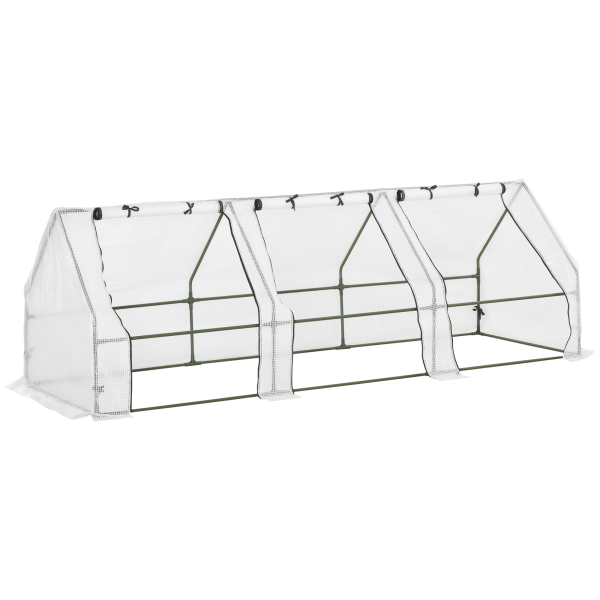 Outsunny Estufa de Jardim Terraço 270x90x90 cm Tipo Casa Tubo de Aço com 3 Janelas Estufa Pequena para Cultivo de Plantas Branco Translúcido