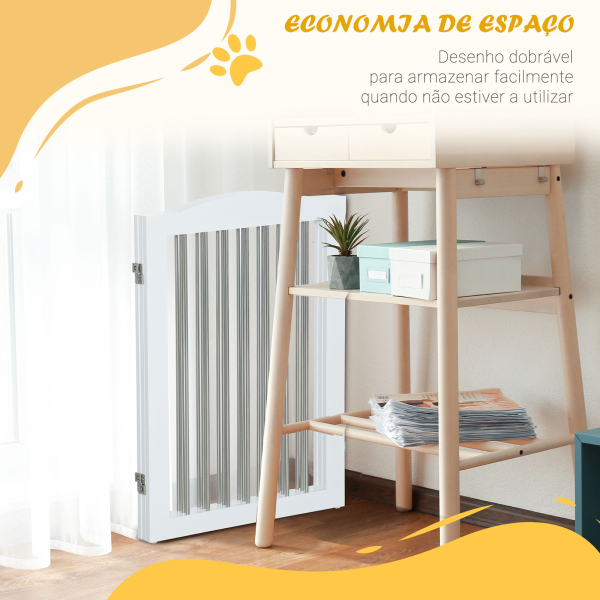 PawHut Barreira de Segurança para Cães Barreira de Segurança para Escadas e Portas Dobrável com Suporte de Pé 154x30x80cm Branco - Image 5