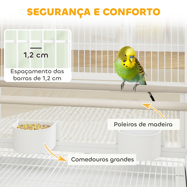 PawHut Gaiola para Pássaros de 2 Níveis com Rodas Painéis Acrílicos Comedouros Prateleira Bandejas Amovíveis  48x46x134,5 cm Branco - Image 5