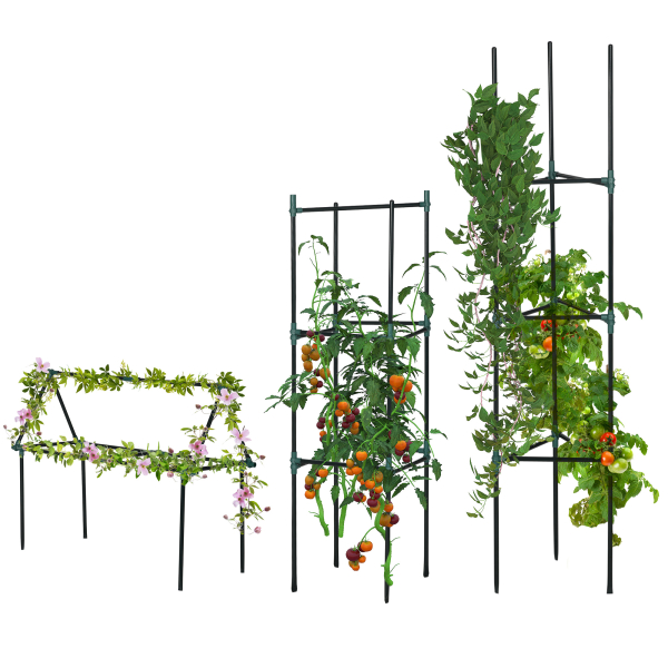 Outsunny Conjunto de 3 Suportes para Plantas Trepadeiras Torre de Treliça para Plantas Frutas Verduras 38x38x182 cm Verde - Image 7