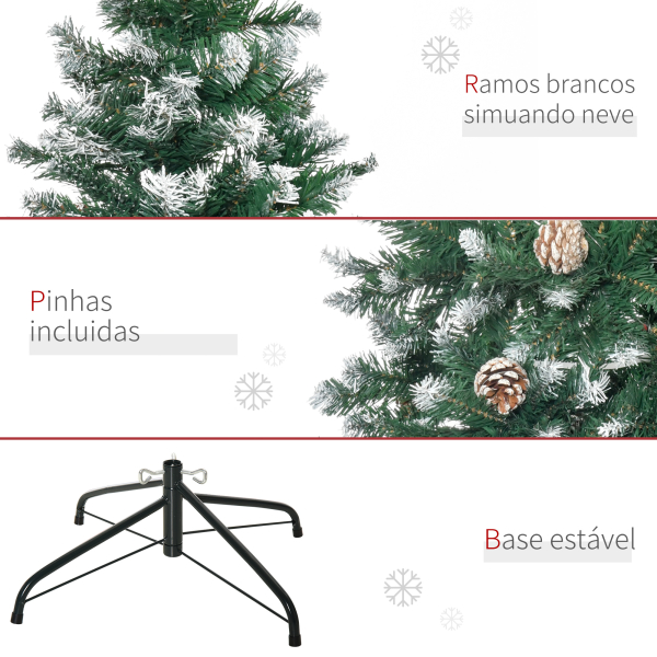 HOMCOM Árvore de Natal Artificial Ø90x180cm com 1111 Ramos de PVC e 59 Pinhas Base Dobrável e Suporte de Aço Decoração de Natal para Interiores Verde - Image 7