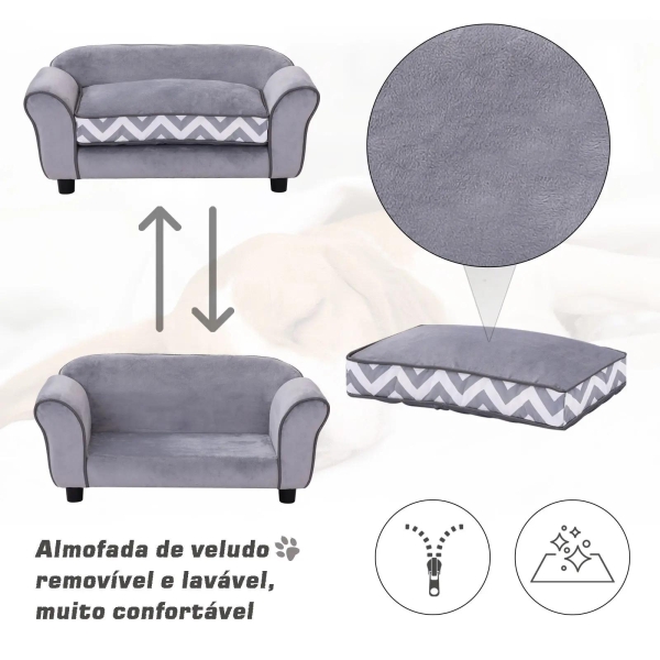 PawHut Sofá para animais de estimação com pernas  de madeira com almofada acolchoada aconchegante e capa lavável 73,5x41x33 cm Cinza - Image 4