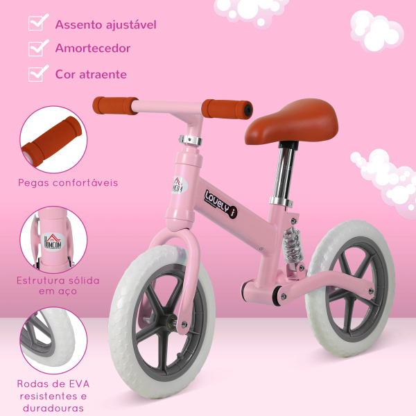 HOMCOM Bicicleta sem Pedais para Crianças entre 2-5 Anos com Assento Ajustável Rodas Antiderrapantes 85x36x54cm Rosa - Image 5