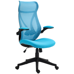 HOMCOM Cadeira de Escritório Giratória com Altura Ajustável Apoio para os Braços Dobráveis e Função Basculante 66x66x113-121 cm Azul