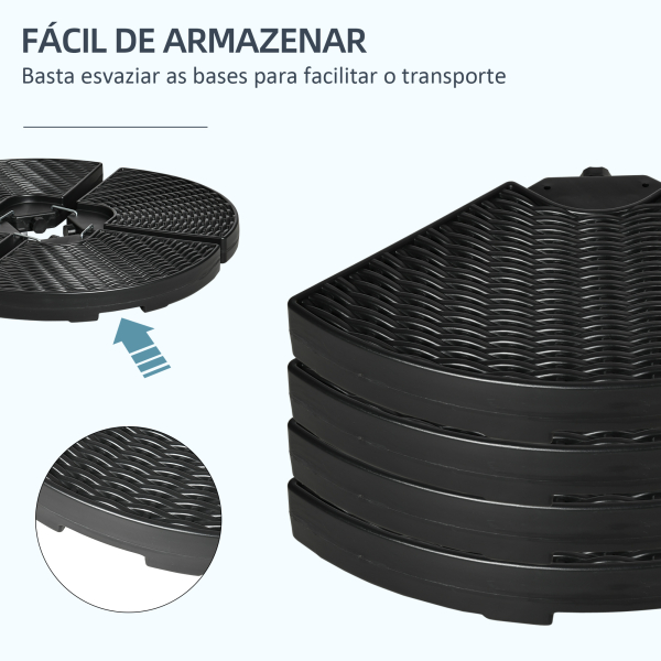 Outsunny Base para Chapéu de Sol de 4 Peças Recarregável com Areia 68 kg ou Água 52 kg para Jardim Pátio ou Terraço Preto - Image 7