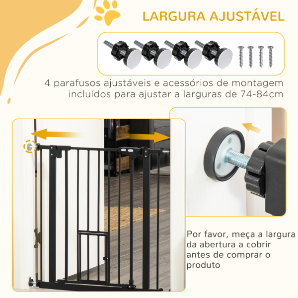 PawHut Barreira de Segurança para Animais de Estimação 74-80cm com Porta com Fechamento Automático e Sistema de Duplo Bloqueio Altura 76,2cm Preto - Image 6