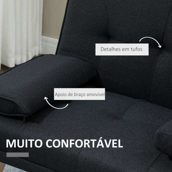 HOMCOM Sofá Cama 3 Lugares com Encosto Ajustável Apoio para os Braços Desmontável e 2 Suportes para Copos 181x77x78 cm Cinza - Image 6