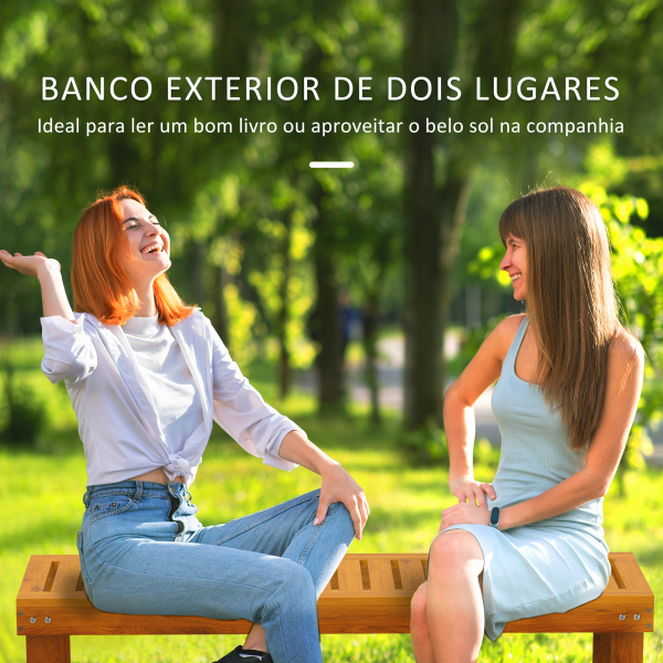 Outsunny Banco de Jardim de 2 Lugares Banco de Madeira com Assento em Ripas Banco para Pátio Exterior Varanda 120x34x43 cm Teca - Image 4