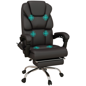 Vinsetto Cadeira de Escritório com 6 Pontos de Massagem Reclinável de PU com Controlo Remoto e Altura Ajustável 63x57x118-126 cm