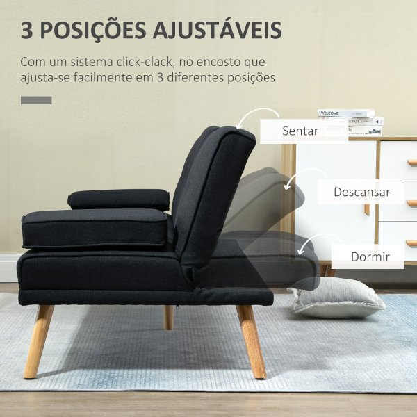 HOMCOM Sofá Cama 3 Lugares com Encosto Ajustável Apoio para os Braços Desmontável e 2 Suportes para Copos 181x77x78 cm Cinza - Image 5
