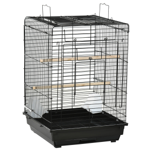 PawHut Gaiola para Pássaros com Teto Abatível 2 Poleiros 2 Comedouros e Bandeja Amovível para Canários Periquitos 40x40x59 cm Preto