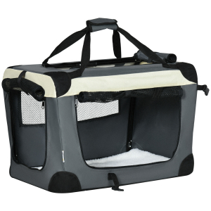 PawHut Transportadora para Cães e Gatos Bolsa de Transporte Animais de Estimação Dobrável com Almofada Suave 60x41x41cm Cinzento