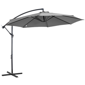 Outsunny Chapéu de Sol de Jardim Ø295x245 cm Chapéu de Sol Excêntrico Inclinável com Manivela Base Cruzada Cinza