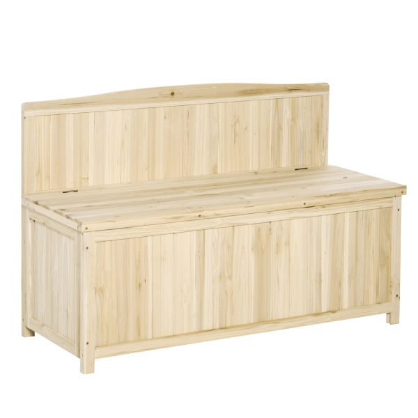 Outsunny Banco de Jardim de Madeira com Baú de Armazenamento e Encosto Carga 250 kg para Pátio Terraço Varanda 115x45x75 cm Natural