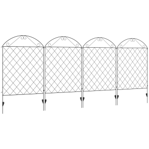 Outsunny Cercas de Jardim de 4 Painéis 88x110 cm Cercas de Jardim Metálicas Cercas Decorativas com Ângulo Ajustável Preto