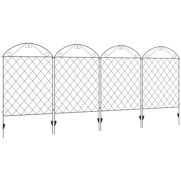 Outsunny Cercas de Jardim de 4 Painéis 88x110 cm Cercas de Jardim Metálicas Cercas Decorativas com Ângulo Ajustável Preto