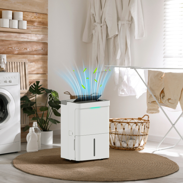 HOMCOM Desumidificador 35L/dia Depósito 5,5L com Ecrã LED Temporizador 24H Bloqueio Infantil até 40-100㎡ 35,5x28x52,2 cm Branco - Image 2