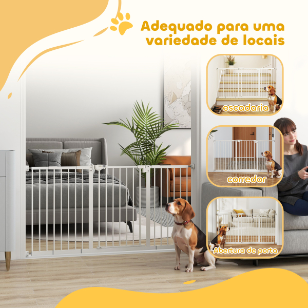 PawHut Barreira de Segurança Extensível para Portas e Escadas com Fechamento Automático e Sistema de Duplo Bloqueio 74-147,5x76,2 cm Branco - Image 8