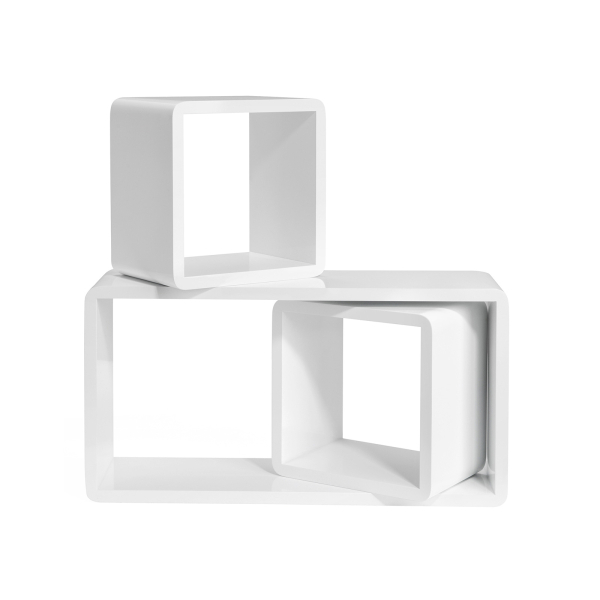 Conjunto de 3 prateleiras flutuantes SONGMICS, prateleiras de parede com acabamento de alto brilho, organizadores de armazenamento em cubo de madeira, 15 cm de profundidade, 50/22/22 cm, branco LWS50WT - Image 2