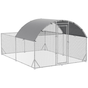 PawHut Galinheiro de Exterior Grande para 10-12 Galinhas de Aço Galvanizado com 2 Ambientes 380x280x195cm Prata