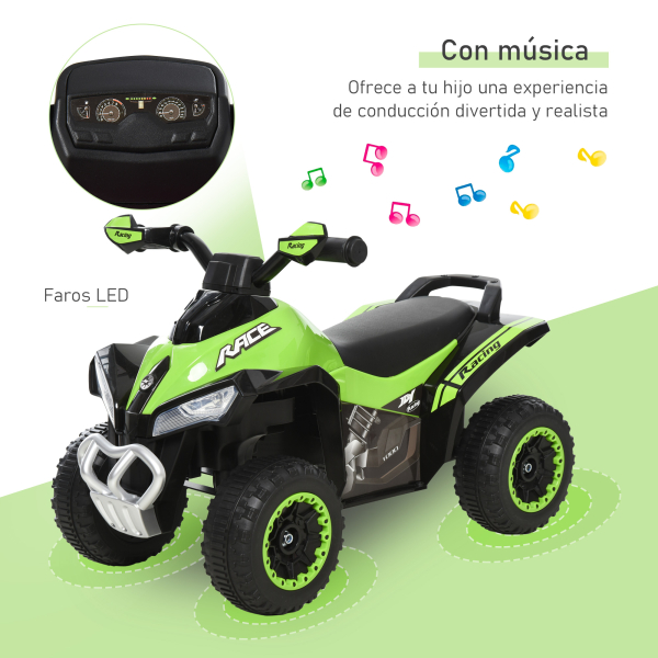 HOMCOM Quadriciclo Infantil para Crianças acima de 18 Meses com Função de Luzes e Música Desenho Inovador Suporta até 20kg 67,5x38x44cm Verde - Image 4