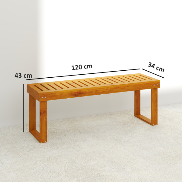 Outsunny Banco de Jardim de 2 Lugares Banco de Madeira com Assento em Ripas Banco para Pátio Exterior Varanda 120x34x43 cm Teca - Image 3