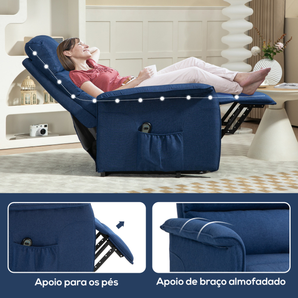 HOMCOM Poltrona Relax Reclinável Elétrica Poltrona Levanta Pessoas com Controlo Remoto e Bolso Lateral 66x90x96 cm Azul - Image 8