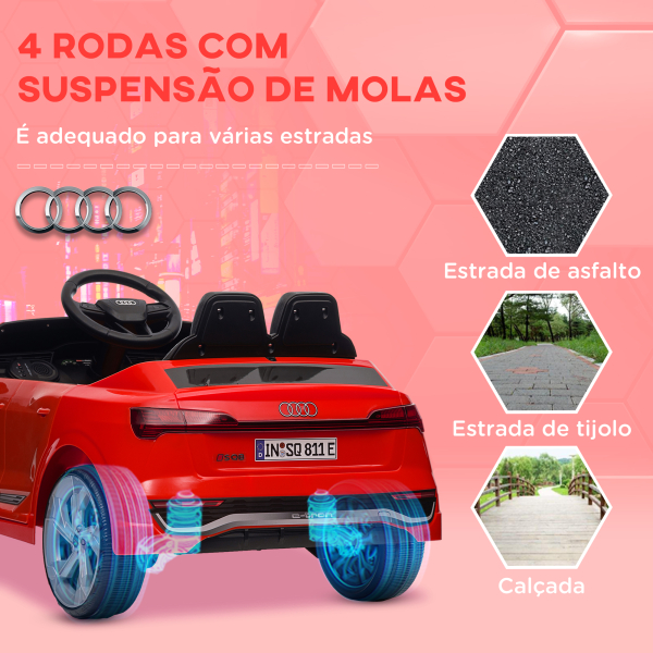 AIYAPLAY Carro Elétrico para Crianças Carro Audi Q8 Etron Sportback Infantil 12V Faróis Buzina e Música 98x49,5x43 cm Vermelho - Image 8