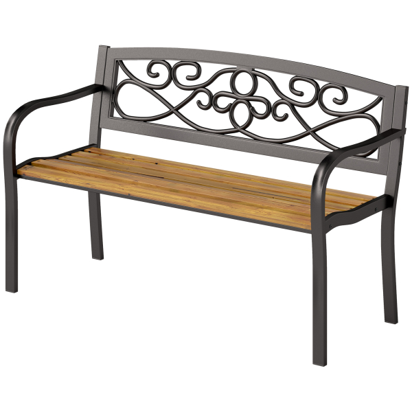 Outsunny Banco de Jardim de 2 Lugares Banco de Exterior com Assento de Madeira e Estrutura de Aço 127x56x80 cm Madeira e Preto - Image 9