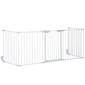 PawHut Barreira de Segurança para Animais de Estimação Barreira Dobrável de 5 Painéis com Fechadura Inteligente 300x74,5 cm Branco
