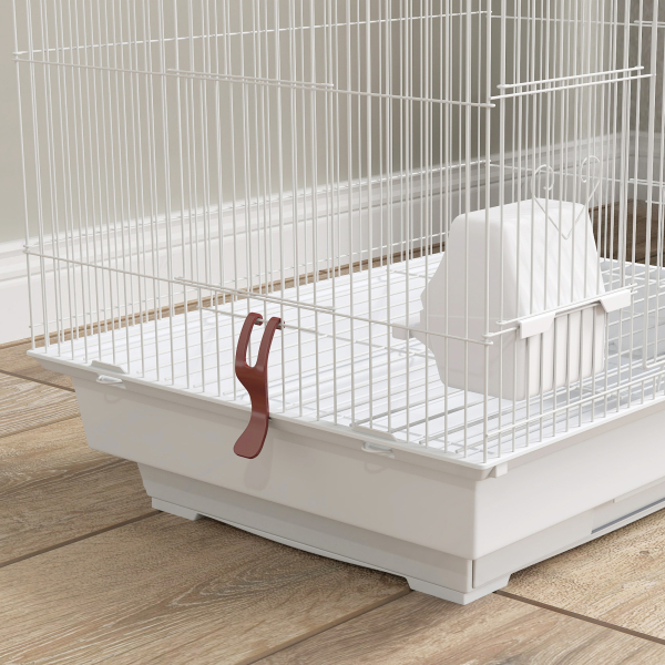 PawHut Gaiola para Passáros de Metal com Portas 4 Comedouros 3 Poleiros Baloiço Escadas e Bandeja Removível  46x36x100 cm Branco - Image 9