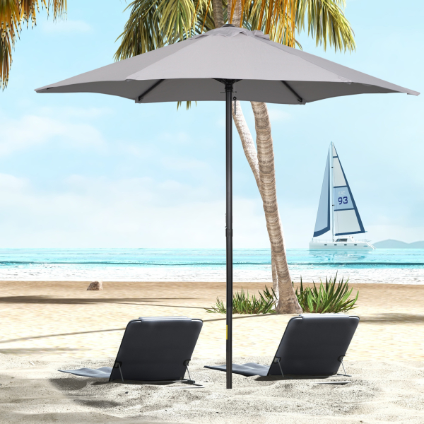 Outsunny Chapéu de Sol de Jardim Ø196x204 cm com Mastro de Alumínio Manivela Teto com Ventilação Suporte de Fixação e Desmontável  Cinzento Claro - Image 2