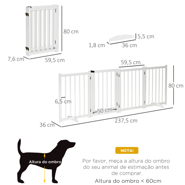 PawHut Barreira para Cães Dobrável Barreira para Cães Pequenos e Médios de 4 Painéis com Porta para Escadas e Corredores 237,5x36x80 cm Branco - Image 3