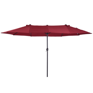 Outsunny Chapéu de Sol Duplo 4,55x2,68x2,38 m  Chapéu de Sol de Jardim com Manivela Manual Resistente à Água e com Proteção Solar UV para Terraço Pátio Vinho