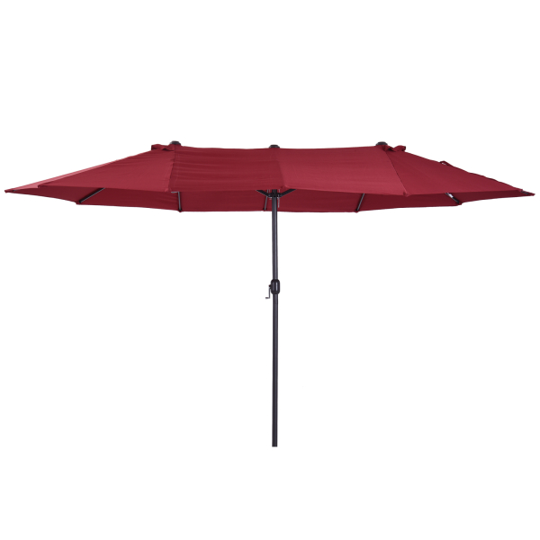 Outsunny Chapéu de Sol Duplo 4,55x2,68x2,38 m  Chapéu de Sol de Jardim com Manivela Manual Resistente à Água e com Proteção Solar UV para Terraço Pátio Vinho