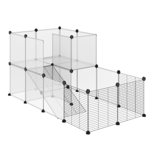 PawHut Recinto para Animais Pequenos com 27 Painéis e Forma Personalizável 140x70x70 cm Transparente e Preto
