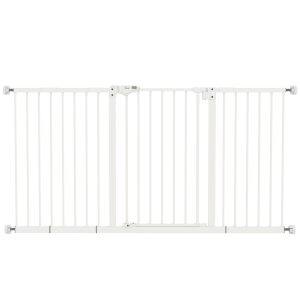 PawHut Barreira de Segurança Extensível para Portas e Escadas com Fechamento Automático e Sistema de Duplo Bloqueio 74-147,5x76,2 cm Branco