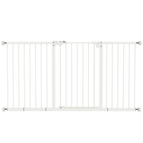 PawHut Barreira de Segurança Extensível para Portas e Escadas com Fechamento Automático e Sistema de Duplo Bloqueio 74-147,5x76,2 cm Branco