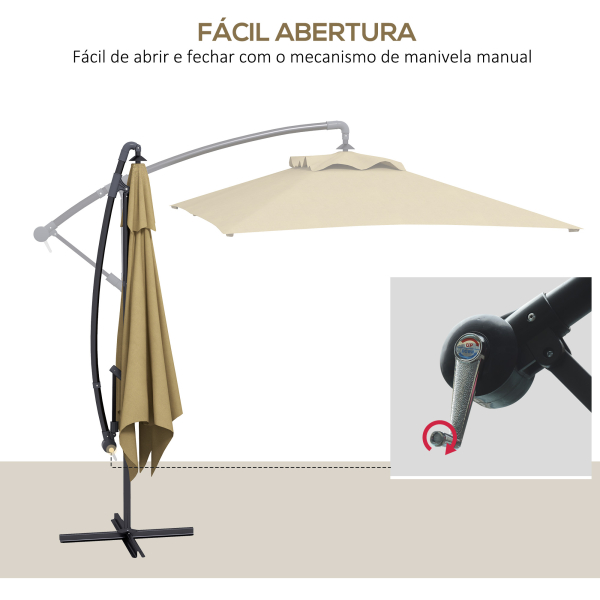 Outsunny Chapéu de Sol Excêntrico 294x193 cm Chapéu de Sol de Jardim com Base Cruzada e Manivela Impermeavel Proteção UV Marrom - Image 4