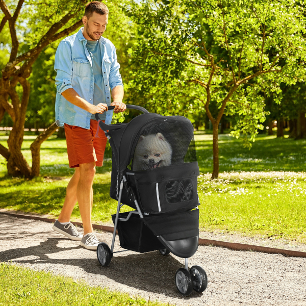 PawHut Carrinho para Animais de Estimação Dobrável com Rodas Giratórias Cesto e Suporte para Copos 75x45x97 cm Preto - Image 2